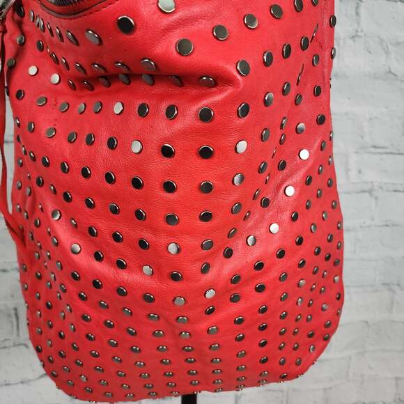 Rebecca Minkoff hot red leather shoulder bag studded 17x17 A4C - Picture 2 of 7